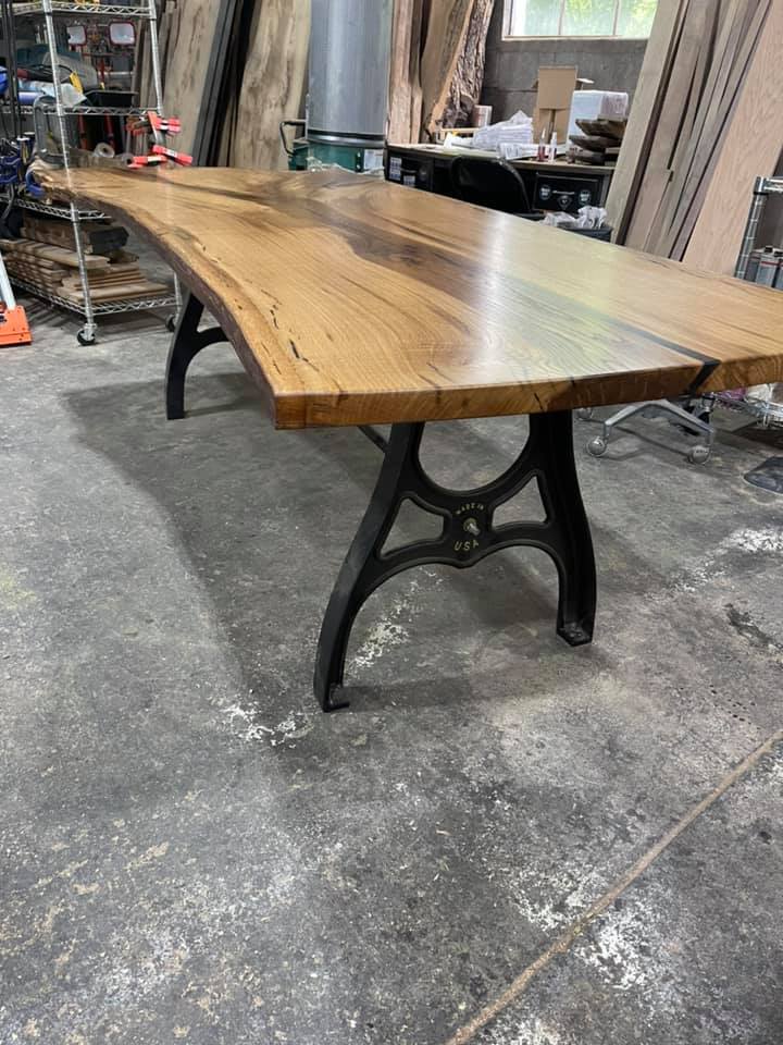 White Oak Table with Cast Iron Base